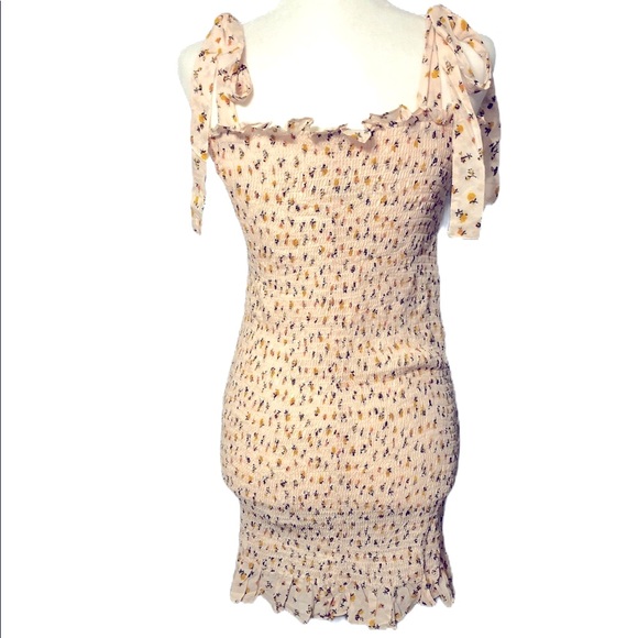 Free People Ivory Combo Floral Mini Dress Smocked Design Size M - Picture 10 of 13